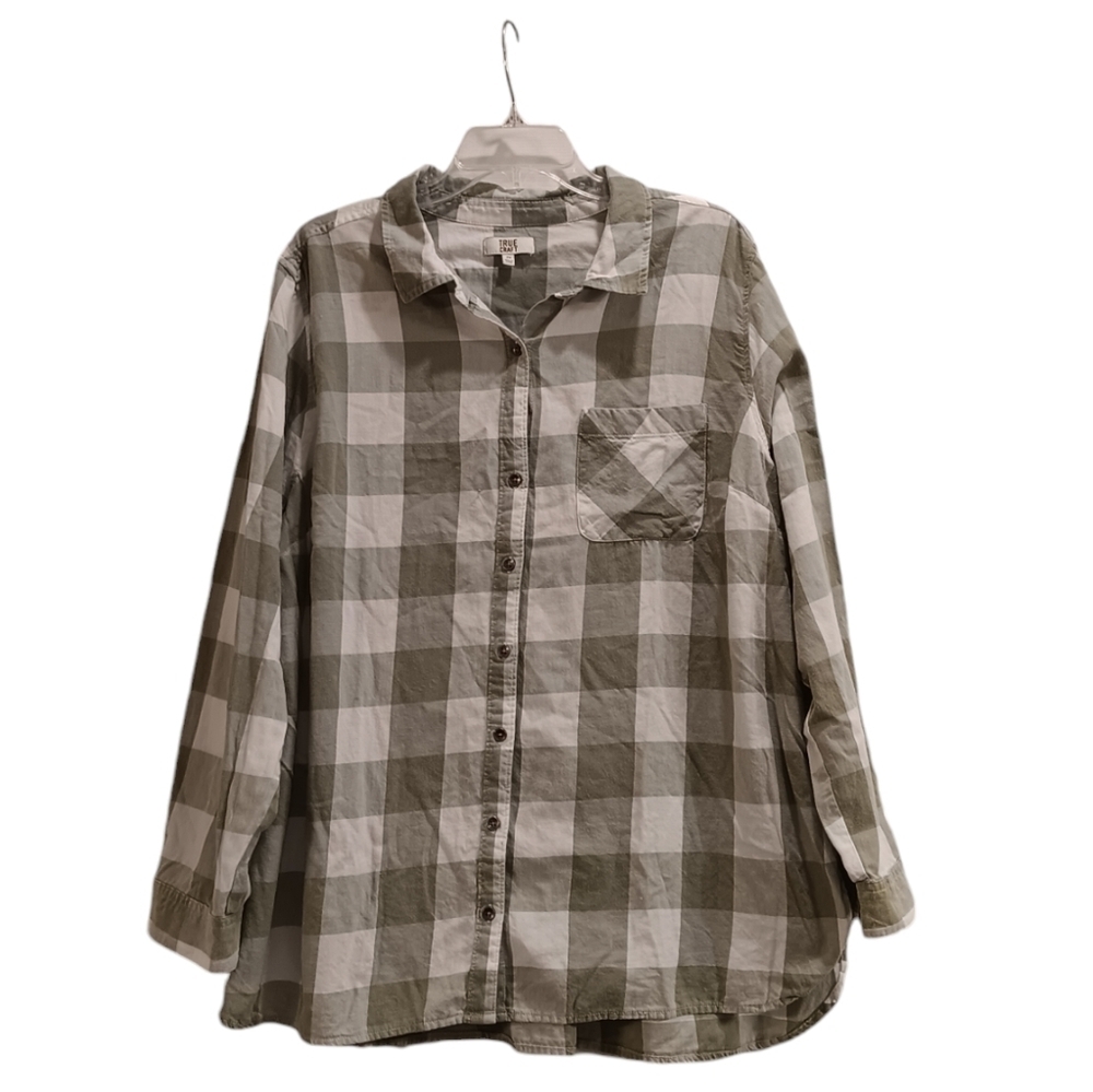 True Craft Pale Earthy Green Plaid Long Sleeve Button Down Plus Shirt Size 2X